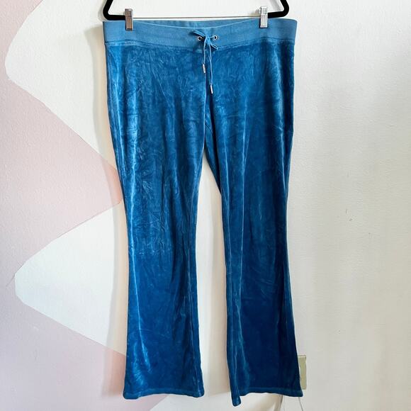 JUICY COUTURE Blue Velour Jogger Flare Pants Track Women Large Y2K 2000s - Picture 1 of 9